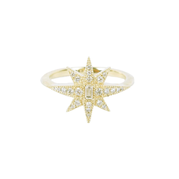 Zahava Heirlooms North Star Ring with Pavé Diamond in Yellow Gold