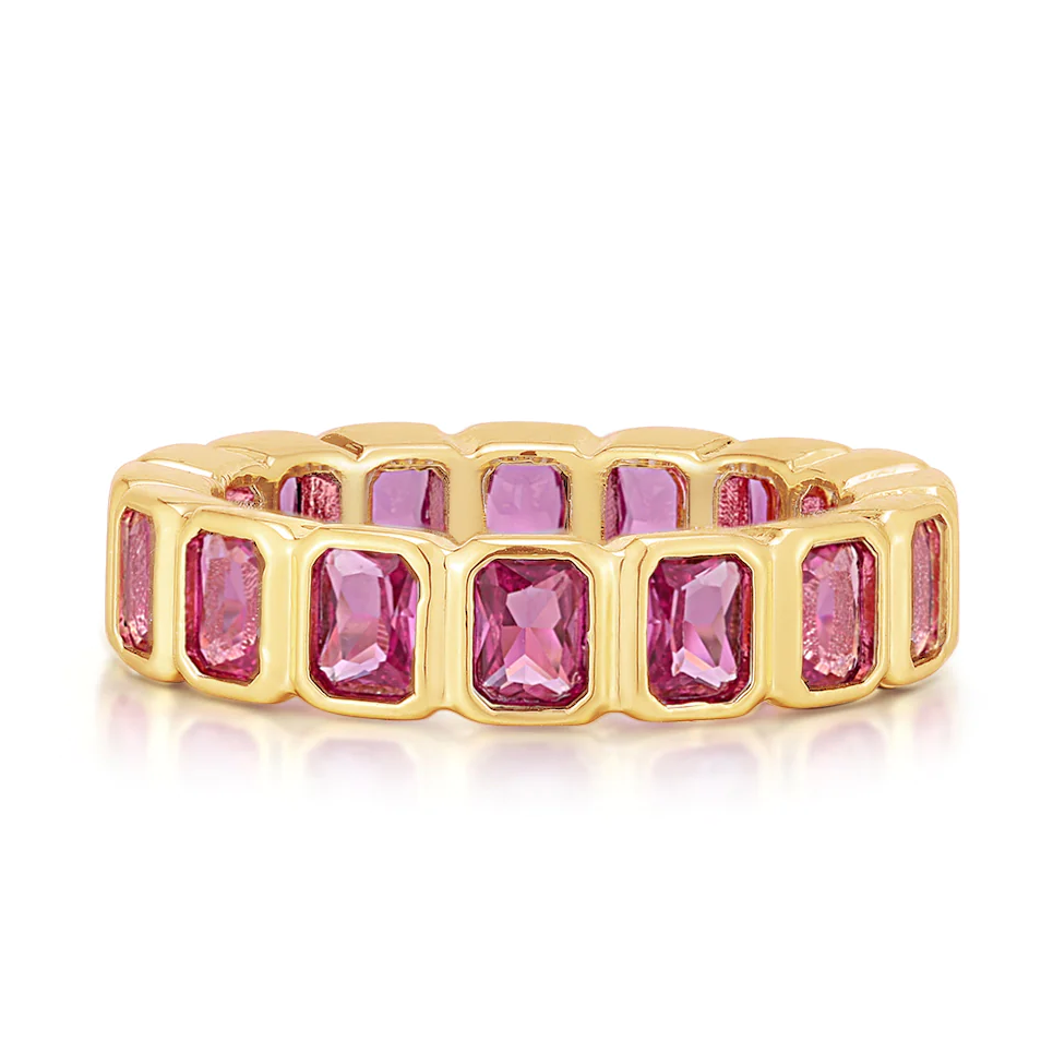 Luv AJ Bezel Emerald Ballier Ring-Pink-Gold-Size 8