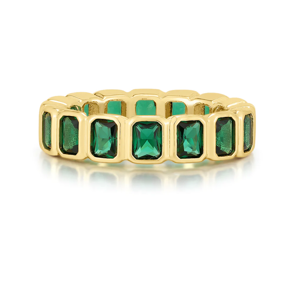 Luv AJ Bezel Emerald Ballier Ring-Emerald Green-Gold-Size 6